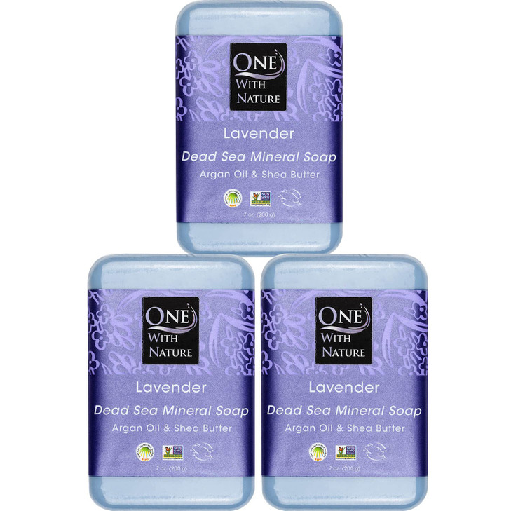 One With Nature Dead Sea Salt Lavender Soap 7oz 3Pack Soothing and Exfoliating Soap Bar with Dead Sea Minerals for Face