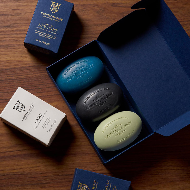 CaswellMassey Mens Bar Soap Gift Set Newport Oaire Greenbriar Moisturizing TripleMilled Body Wash Bars for All Skin Type