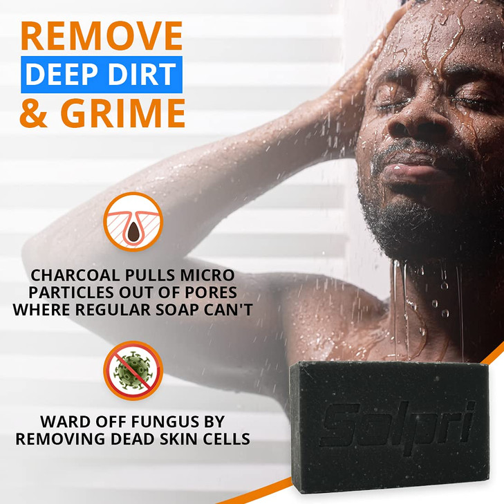 Solpri Shield Exfoliating Charcoal Bar Soap for Athletes Deep Clean with Lemongrass Tea Tree 4 oz TwoPack