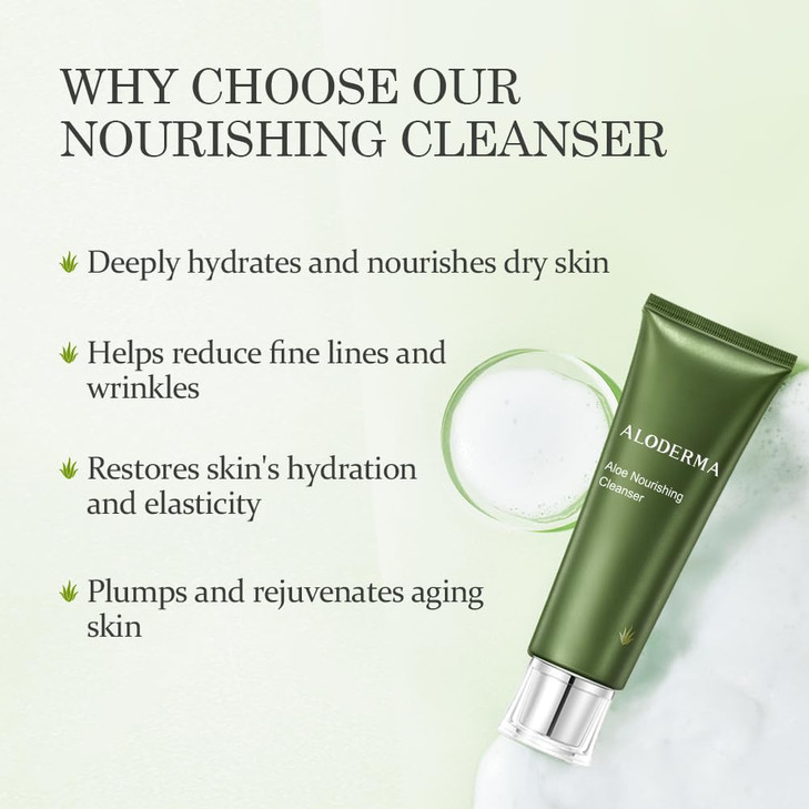 Aloderma Firming Nourishing Facial Wash Made with Organic Aloe Vera Moisturizing Face Wash for Dry Aging Skin Replenishi