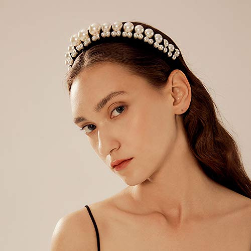 Vpang Velvet Braided Pearl Padded Headband Velvet Headband Elegant Big Pearl Headband Vintage Hairband Headpiece Hair Hoop Headwear Headdress Hair Ac