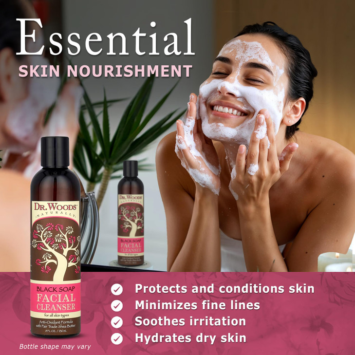 Dr Woods Black Soap Facial Cleanser Made with Organic Shea Butter Gentle Liquid Face Wash for Men and Women Natural Clea