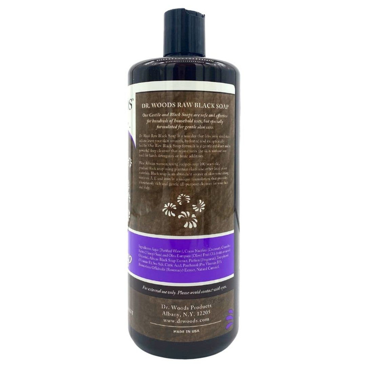 Dr Woods Raw Liquid Black Soap Body Wash for Men and Women Gentle Exfoliant Natural Cleanser for Face Hands and Body 32
