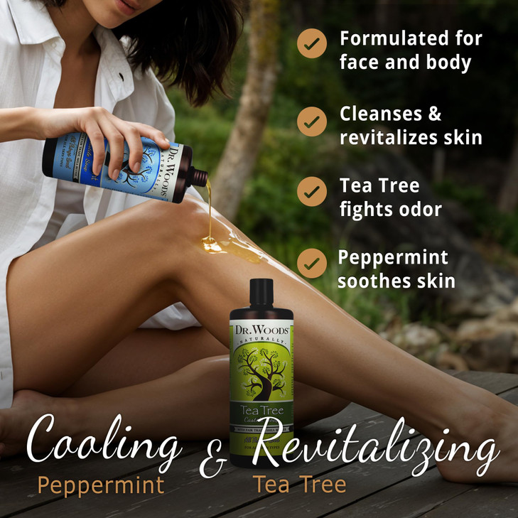 Dr Woods Liquid Castile Soap Pure Tea Tree Oil and Peppermint Soap Body Wash for Men and Women Contains Organic Shea But