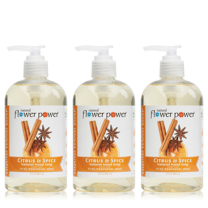 Natural Flower Power Liquid Hand Soap Refreshing Citrus and Spice 12 oz