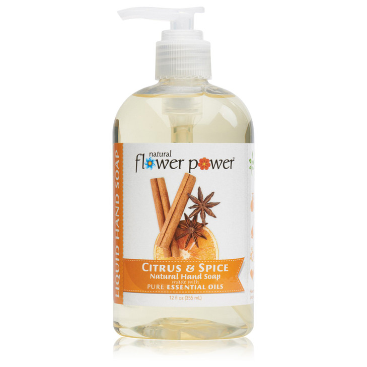 Natural Flower Power Liquid Hand Soap Refreshing Citrus and Spice 12 oz