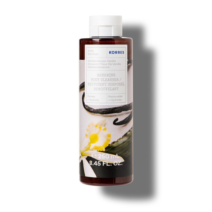 KORRES Renewing Body Cleanser Mediterranean Vanilla Blossom Foaming Shower Gel for Women Men with Hydrating Greek Botani