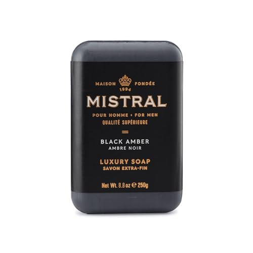 Mistral Black Amber Luxury Bar Soap for Men Mens Natural Soap Bar Paraben Phthalats Free Moisturizing TripleMilled Natur