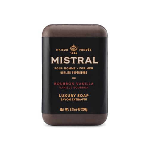 Mistral Bourbon Vanilla Luxury Bar Soap for Men Mens Natural Soap Bar Paraben Phthalates Free Moisturizing TripleMilled