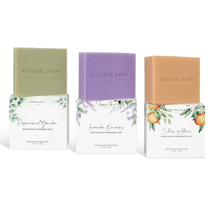 Natural Amor Handmade Soap Bar Set 3 Pk Made with Natural Ingredients No Harsh Chemicals Soap Gift Sets for Women Handcr