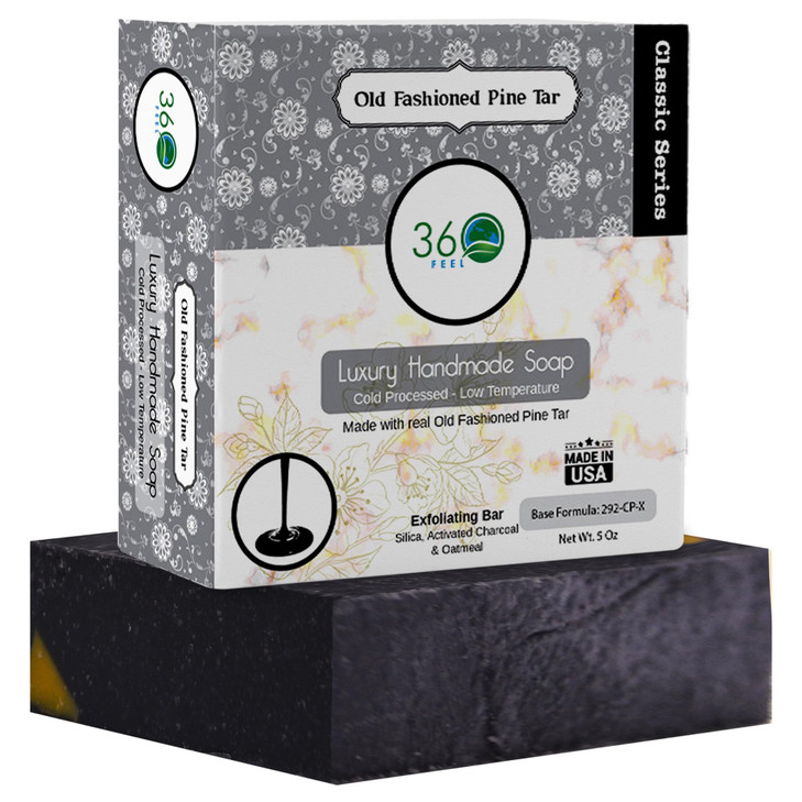 360Feel Pine Tar Bar Soap Made in The USA Castile Handmade AllNatural ColdProcessed Infused with Pine Tar for Relaxation