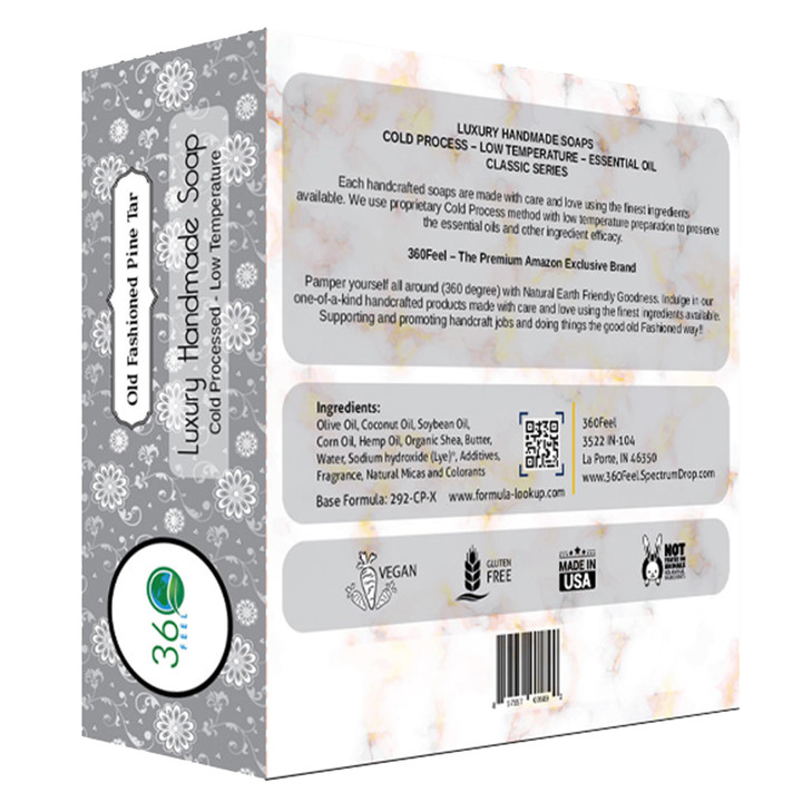 360Feel Pine Tar Bar Soap Made in The USA Castile Handmade AllNatural ColdProcessed Infused with Pine Tar for Relaxation