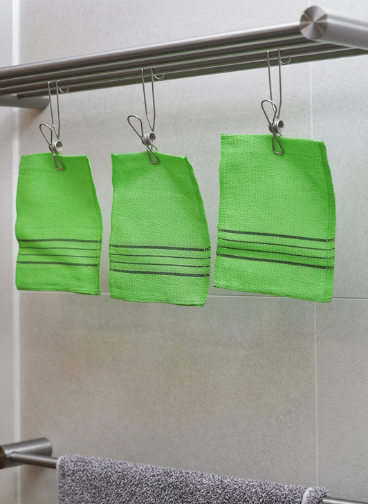 Sofrien Quality Korean Bath Exfoliating Washcloth Body Scrub Towels Made in Korea Green 3 Pcs
