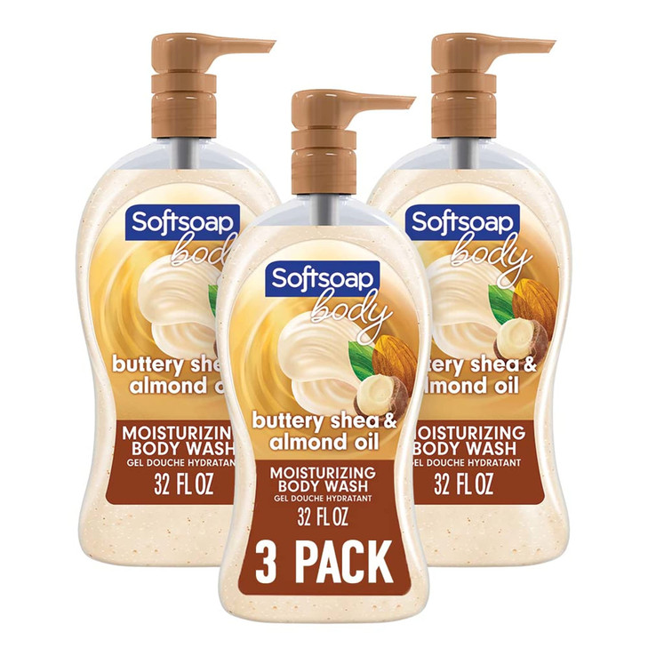 Softsoap Body Wash Pump Buttery Shea Almond Oil Body Wash Moisturizing Body Wash 32 Ounce 3 Pack