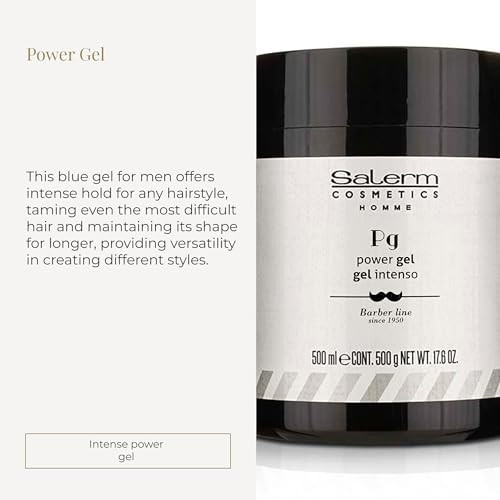 SALERM Mens Hair Styling Gel Homme Barber Line 500 ml Intense Hold Blue Gel Hydrating and Texturizing Keeps Hair Styled