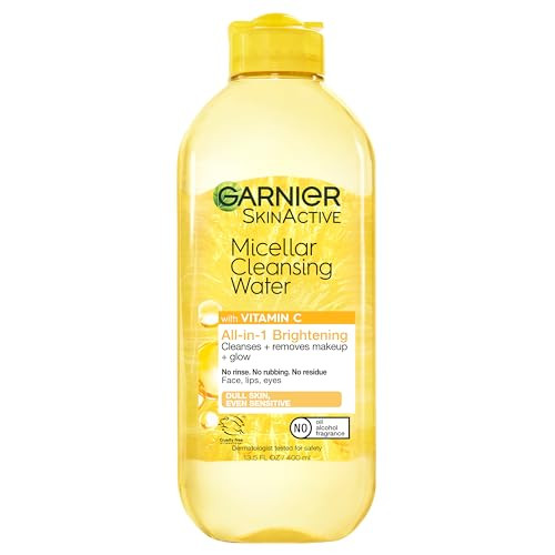 Garnier Micellar Water with Vitamin C Facial Cleanser Makeup Remover Brightening Hydrating For All Skin Types Vegan Crue