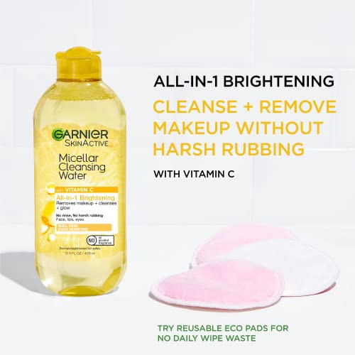 Garnier Micellar Water with Vitamin C Facial Cleanser Makeup Remover Brightening Hydrating For All Skin Types Vegan Crue