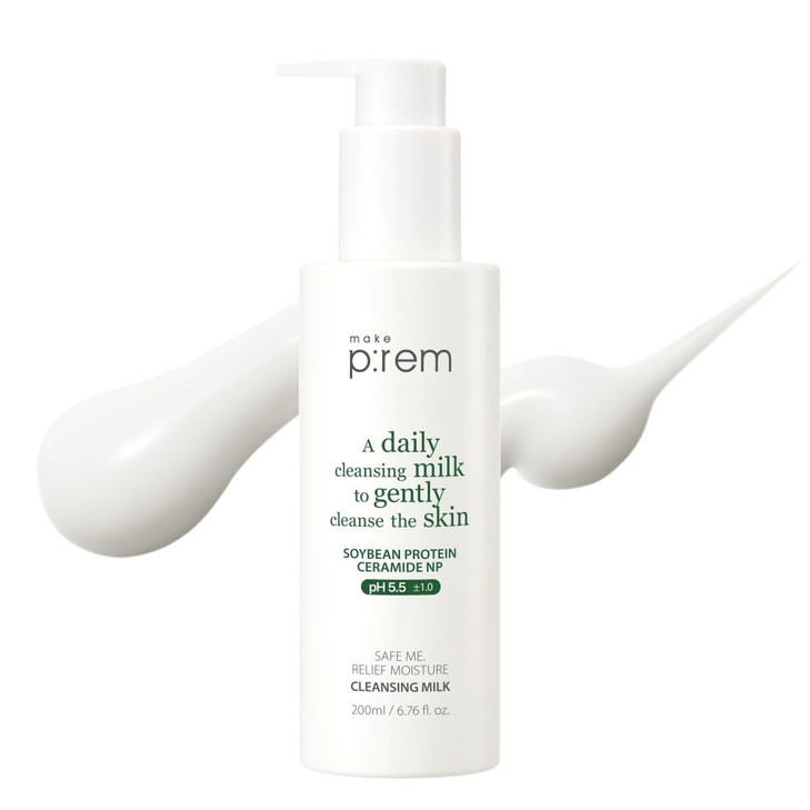 MAKE PREM Safe Me Relief Moisture Cleansing Milk Hydrating Gentle Milk Cleanser for Sensitive Skin with Soy Protein Kore