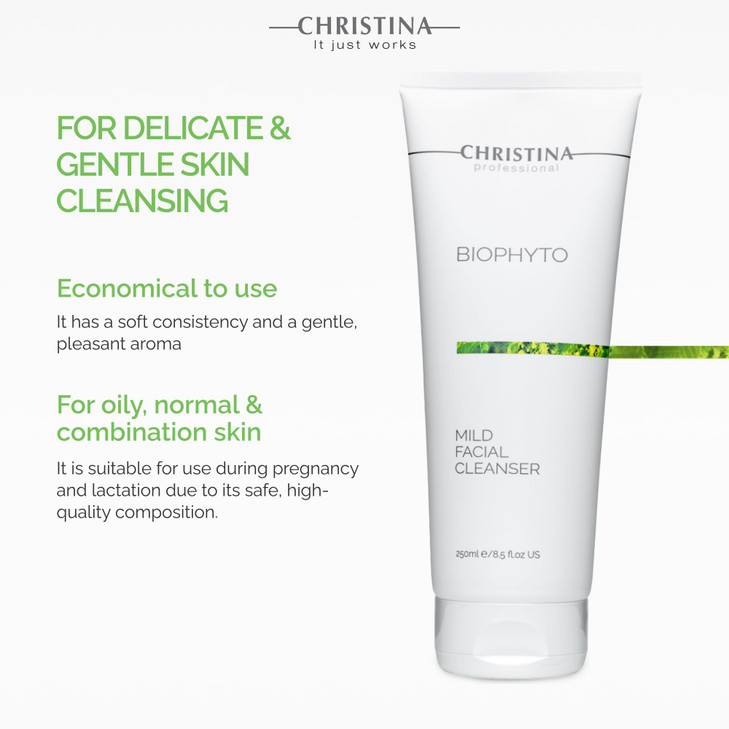 CHRISTINA Biophyto Mild Facial Cleanser with Green Tea and Cucumber Extracts 250 ml Soapless Gentle Face Wash and Daily