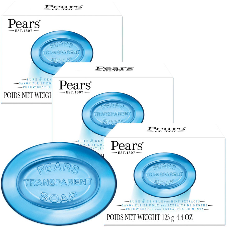 Pears Soap Pure Gentle with Mint Extract Transparent Blue Glycerin Soap for Cool Refreshed Skin 44 Oz