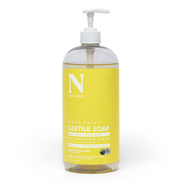 Dr Natural Castile Liquid Soap MultiUse Body Wash Shampoo and Face Wash Body Soap for Skin Hair Pets and Home Unscented