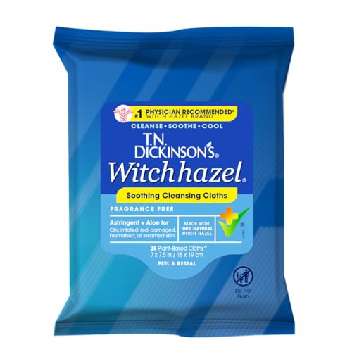 TN Dickinsons Witch Hazel Soothing Cleansing Cloths Removes Dirt Oil Impurities For Oily Irritated Red Damaged Blemished