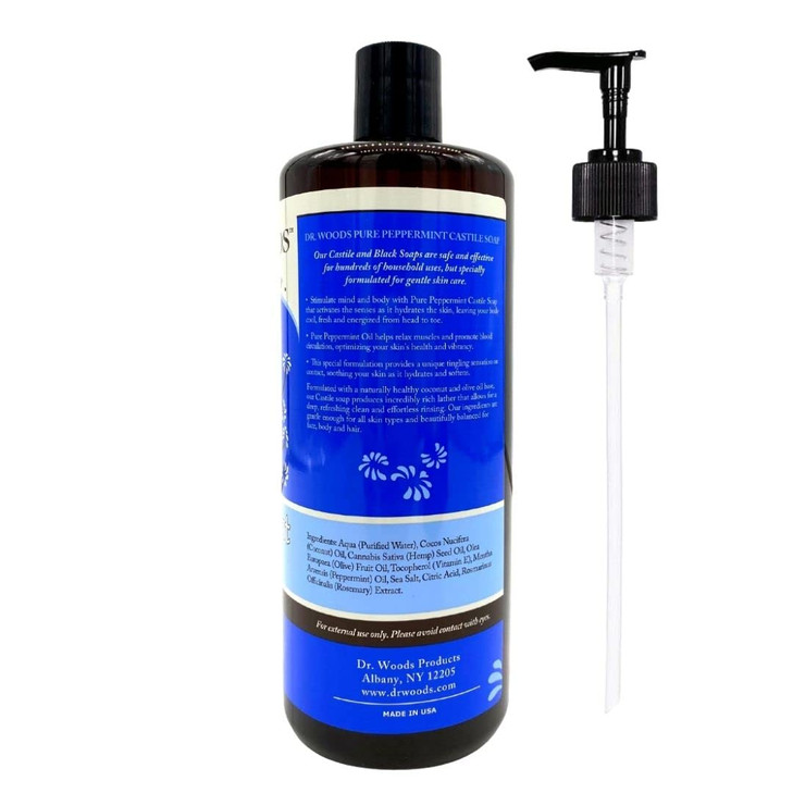 Dr Woods Peppermint Liquid Castile Soap with Pump Castile Soap with Pure Peppermint Oil Body Wash for Men and Women Cont