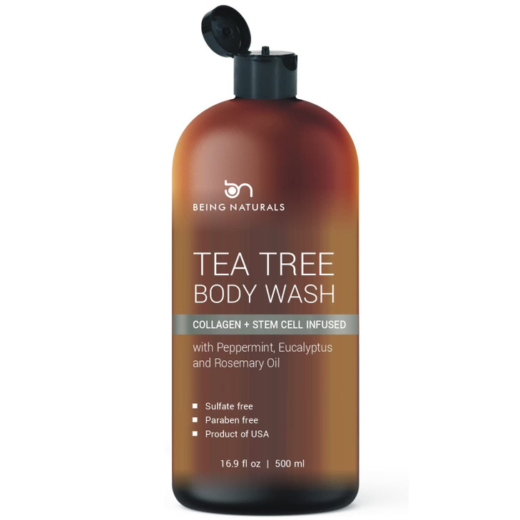 Body Wash with Tea Tree Organic Tea Tree Oil Fights Odor Acne Skin Issues 169 oz by BeingNaturals