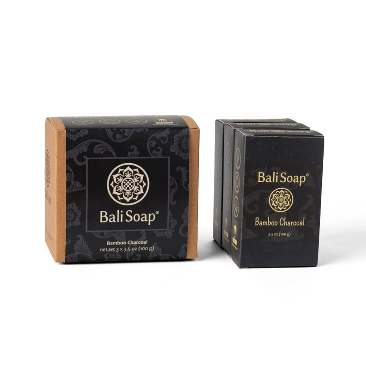 Bali Soap Bamboo Charcoal Natural Soap Bar for Men Women Vegan Handmade Exfoliating 3 Pack 35 Oz Each