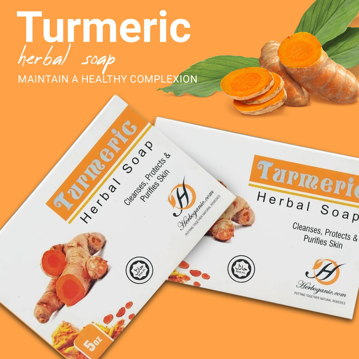 HERBOGANIC Turmeric Herbal Soap Pack of 1 of 5oz soap Bar Natural Soap Bar Rejuvenating and Nourishing Gentle for Men an