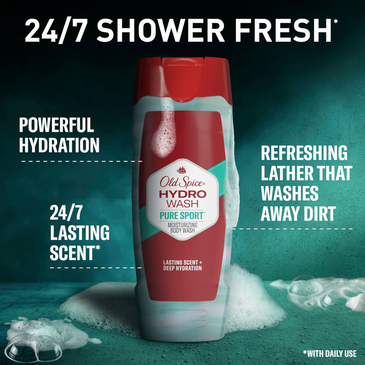 Old Spice Moisturizing Body Wash for Men Hydro Wash 2in1 Long Lasting Scent Deep Hydration 247 Shower Fresh Pure Sport S