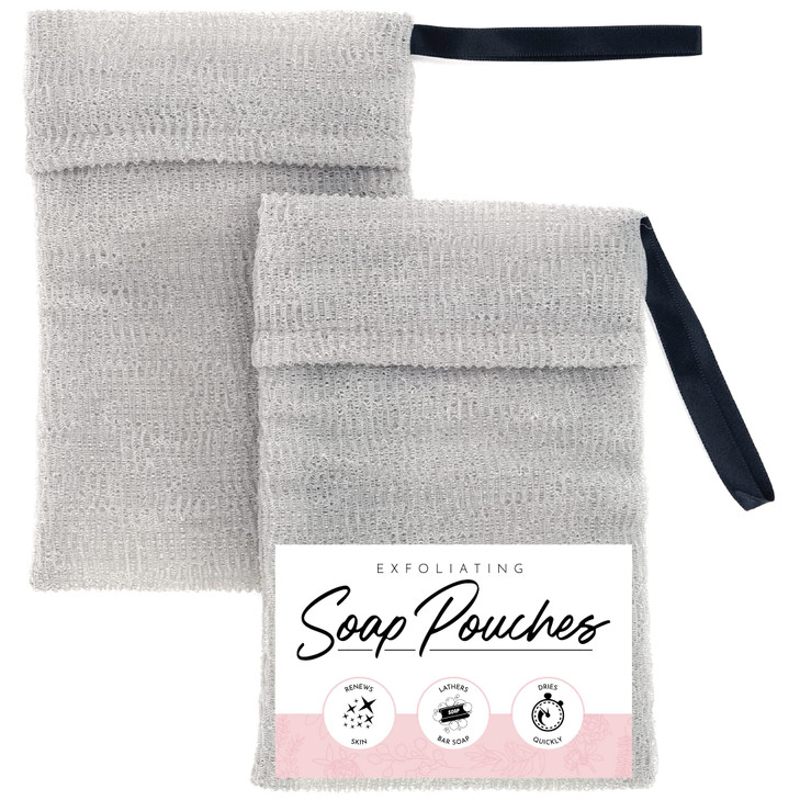 ST INC Exfoliating Soap Bag Bar Soap Pouch for Shower and Bath 76 Inches x 45 Inches Grey 2 Pack