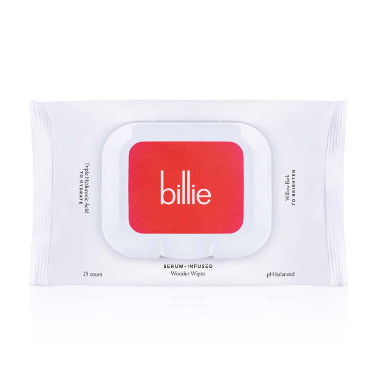 Billie Wonder Wipes MakeupRemoving Face Wipes With Hyaluronic Acid and Witch Hazel 25 count Packaging may vary