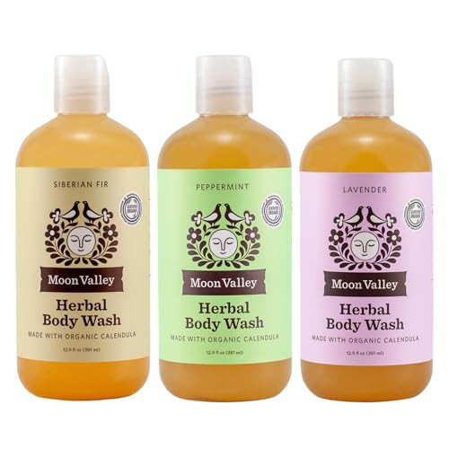 Moon Valley Organics Herbal Body Wash Lavender Peppermint Siberian Fir All Natural Ingredients No Parabens Vegan Moistur