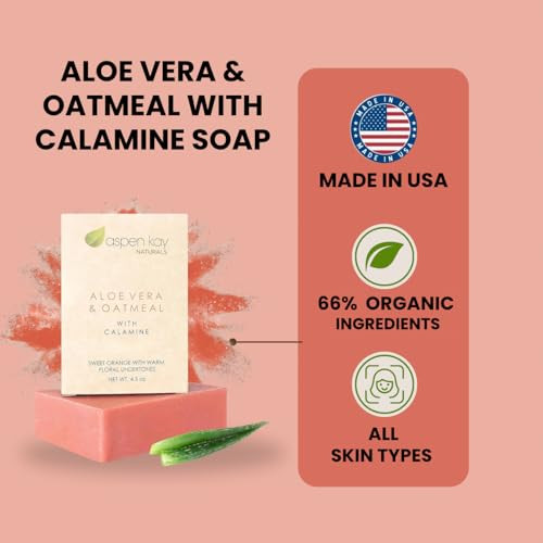 Aspen Kay Naturals Aloe Vera Oatmeal Soap Bar with Calamine Natural Organic Ingredients Organic Aloe Vera Colloidal Oats