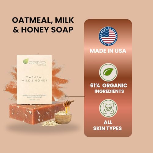 Aspen Kay Naturals Goats Milk Honey Oatmeal Soap Bar with Organic Raw Honey Goats Milk Rolled Oats Shea Butter Exfoliati