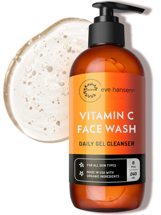 Vitamin C Cleanser Face Wash HUGE 8 oz Gentle Facial Cleansing Gel for Uneven Skin Tone Age Spots and Fine Lines Natural