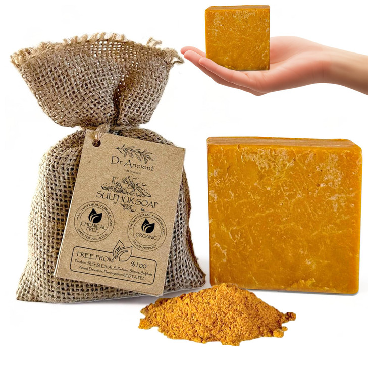 DrAncient Sulfur Soap Bar Organic Soap Bars Handcrafted the Traditional Way Natural ChemicalFree Vegan Used for Face Was