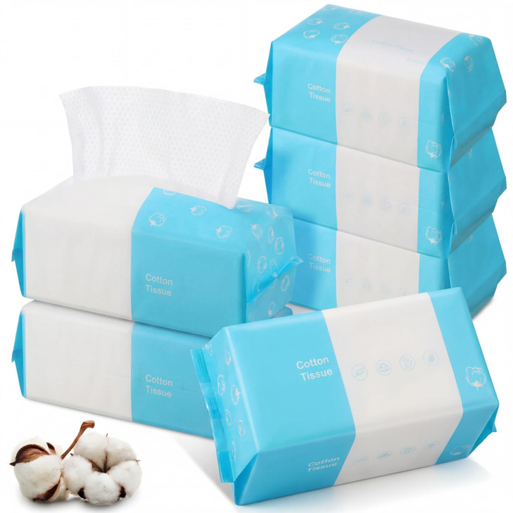 Riakrum 12 Pack Disposable Towelettes Face Towel Bulk Cotton Face Tissues Soft Facial Tissue Dry Wet Use for Sensitive S