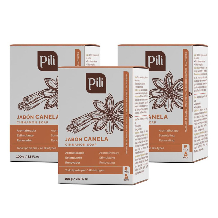 Pili Natural Cinnamon Soap Bars 3 Pack Face and Body Soap Bars for Women Men Teens and All Skin Types Jabn de Canela 35