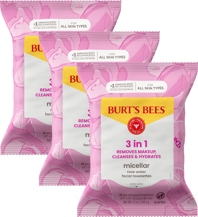 Burts Bees Micellar Rose Water Facial Towelettes 100 Plant Based Cloth 99 Natural Origin Remove Makeup Cleanse Hydrate N