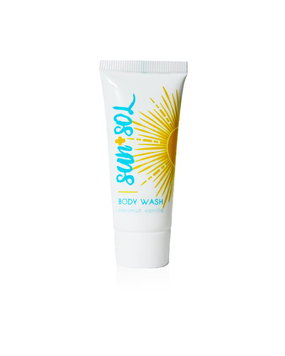 World Amenities Sun Sol Bulk Refreshing Body Wash with Warm Coconut Vanilla Fragrances Travel Size Toiletries Mini Hotel
