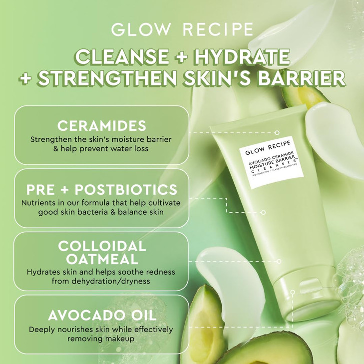 Glow Recipe Avocado Ceramide Facial Cleanser Korean Double Cleanse Second Step Hydrating GeltoFoam Face Wash for Dry Ski