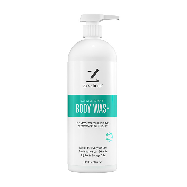 Zealios Swim Sport Body Wash for Swimmers Athletes 32oz Skin Care Solution for Men Women Removes Chlorine Sweat Odor Pro