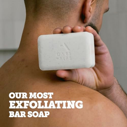 Oars Alps Exfoliating Moisturizing Bar Soap for Men Deep Cleaning Soap Clean Ingredients All Skin Types Jojoba Beads 3pk
