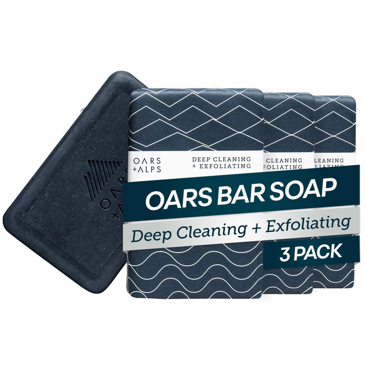 Oars Alps Exfoliating Moisturizing Bar Soap for Men Deep Cleaning Soap Clean Ingredients All Skin Types Blue Charcoal 3p