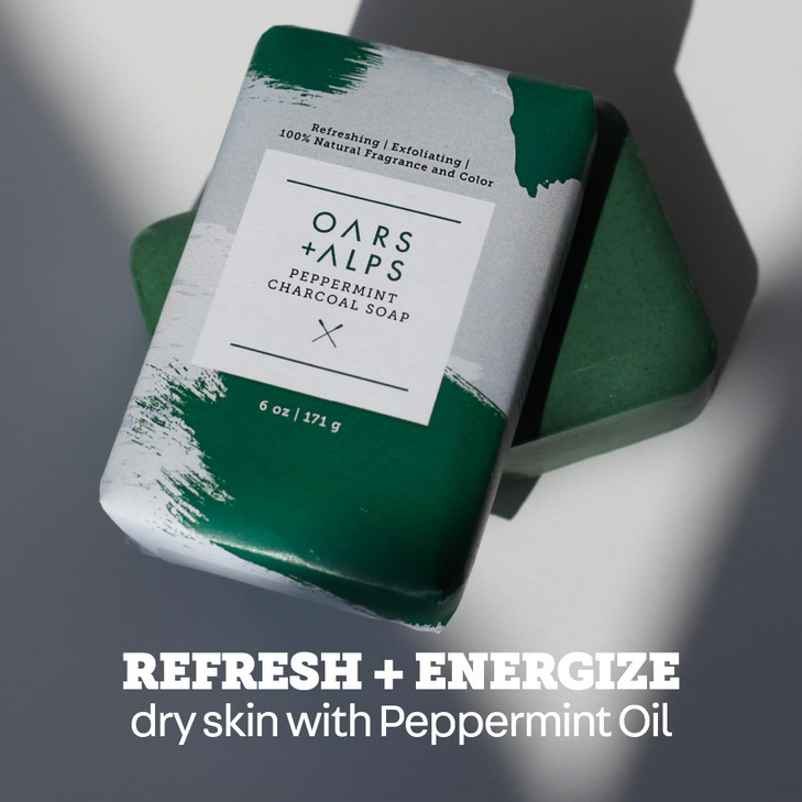 Oars Alps Exfoliating Moisturizing Bar Soap for Men Deep Cleaning Soap Clean Ingredients All Skin Types Peppermint Charc