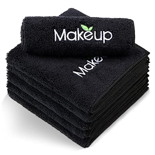 Orighty Microfiber Makeup Remover Cloths Super Soft Quick Dry Face Towels for Cleansing 13 x 13 Inch 6 Count Black