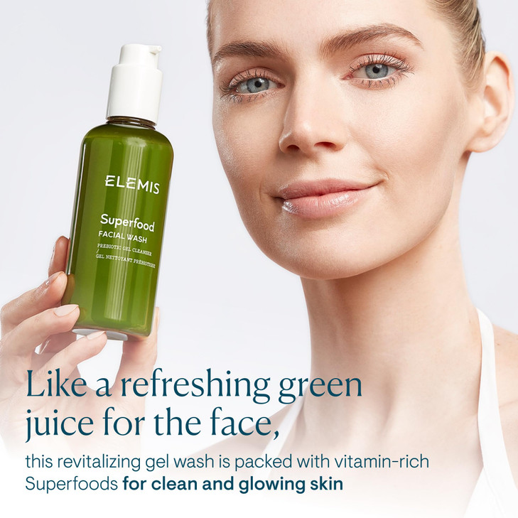 ELEMIS Superfood Facial Wash 200ml Daily Gel Cleanser with Prebiotics for Glowing Balanced Skin Hydrating Cleanser for F