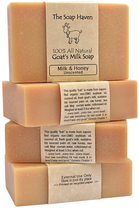 4 Goat Milk Soap Bars with Honey Handmade in USA All Natural Soap Unscented Fragrance Free Fresh Goats Milk Wonderful fo